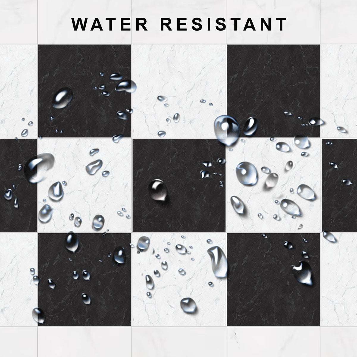 Black and White Checkered Marble Texture Tile Stickers | Antiskid Floor Tile Stickers | Peel and Stick Tile Vinyl | Removable