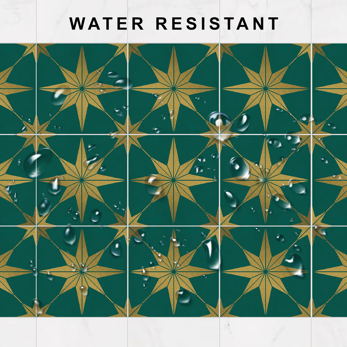 Peel and Stick Green Como Star Tile Stickers | Waterproof, Removable | Antiskid for Bathroom Floor Tile Decals | Removable