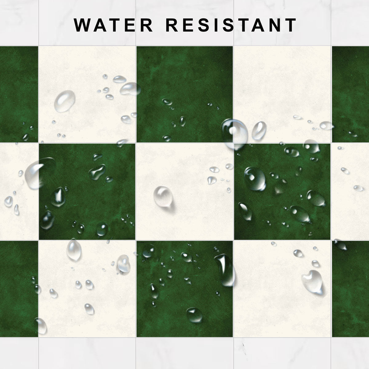 Mose Green and Ivory Checkered Texture Floor Tile Stickers | Peel and Stick Kitchen Bathroom Wall Backsplash Tile Vinyl | Removable