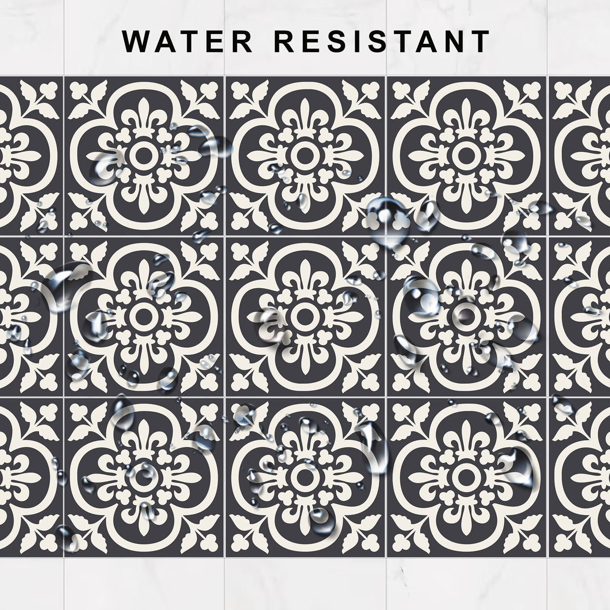 Elegant Damask Floral Floor Tile Stickers | Peel and Stick Tile Decals for Kitchen Bathroom Wall | Antiskid Floor Tile Vinyl