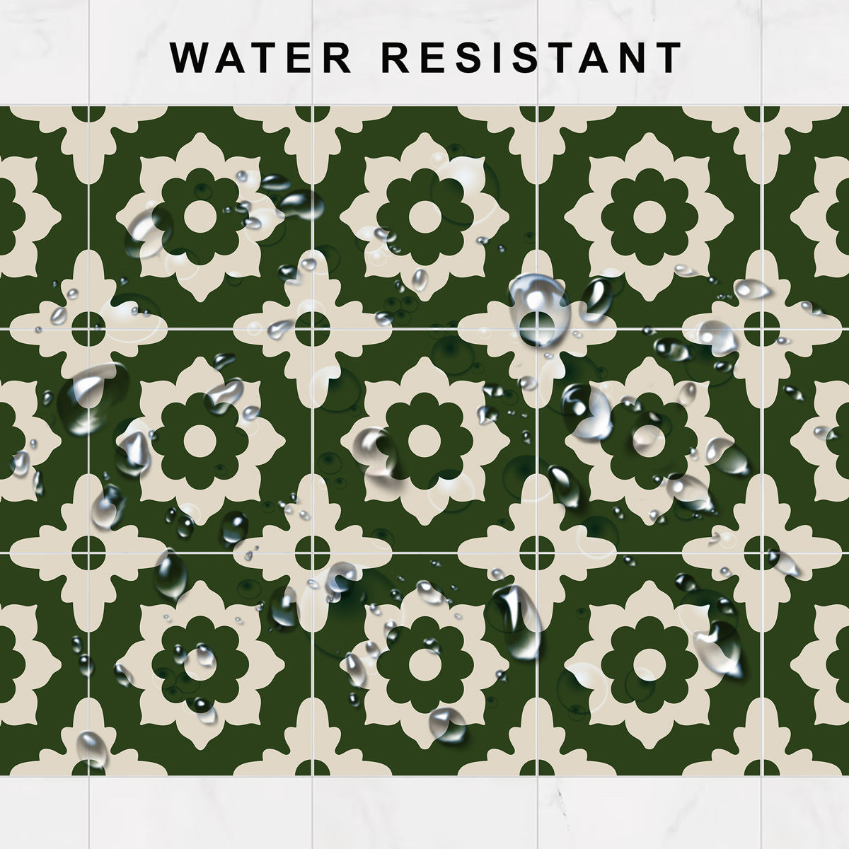 Moroccan Encaustic Green Tile Decals | Bathroom, Kitchen, Floor Peel and Stick Tiles Stickers | Removable Hand Crafted Decals