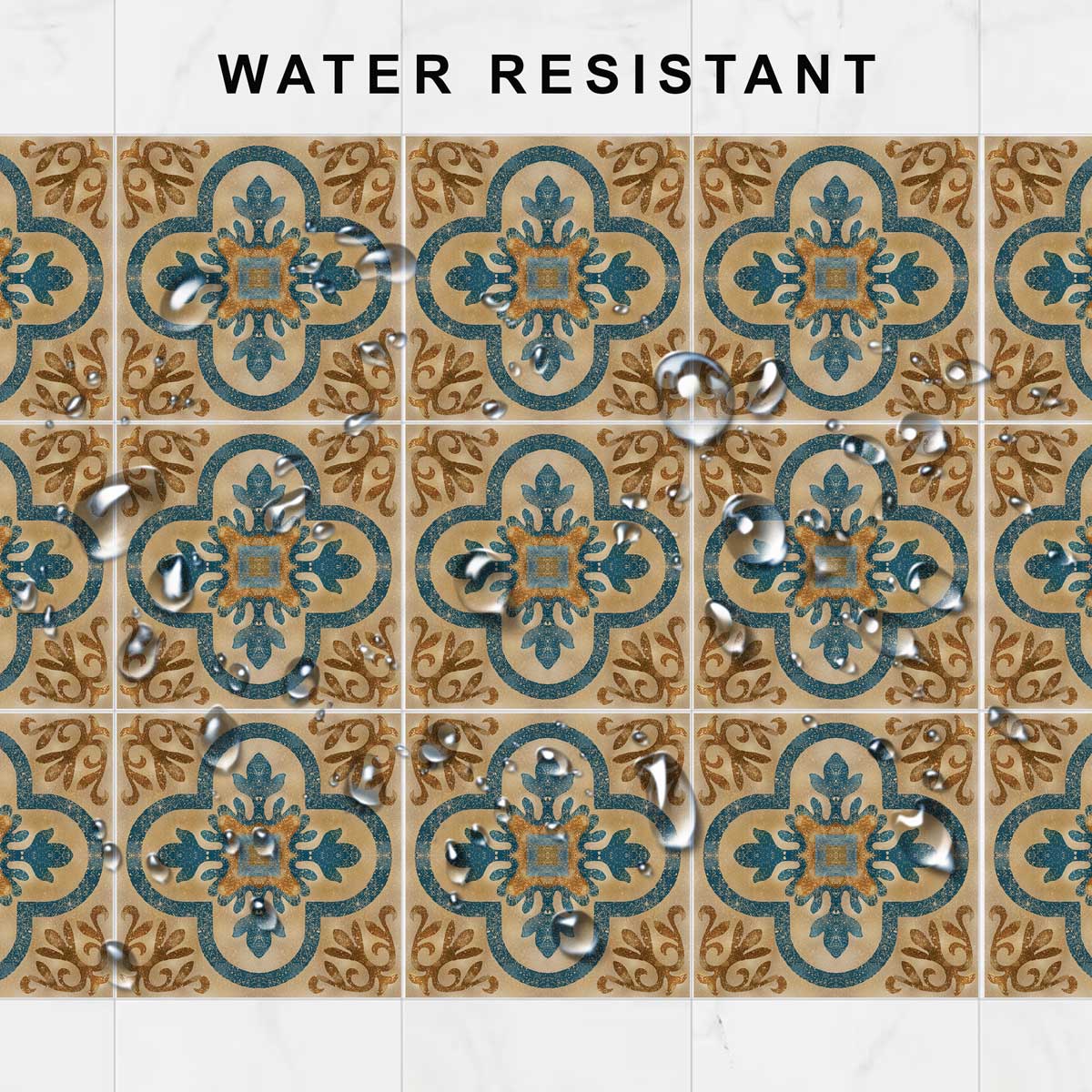 Moroccan Navy Blue Backsplash Tile Stickers | Peel and Stick Kitchen, Bathroom Tile Decals | Antiskid Floor Tile Stickers