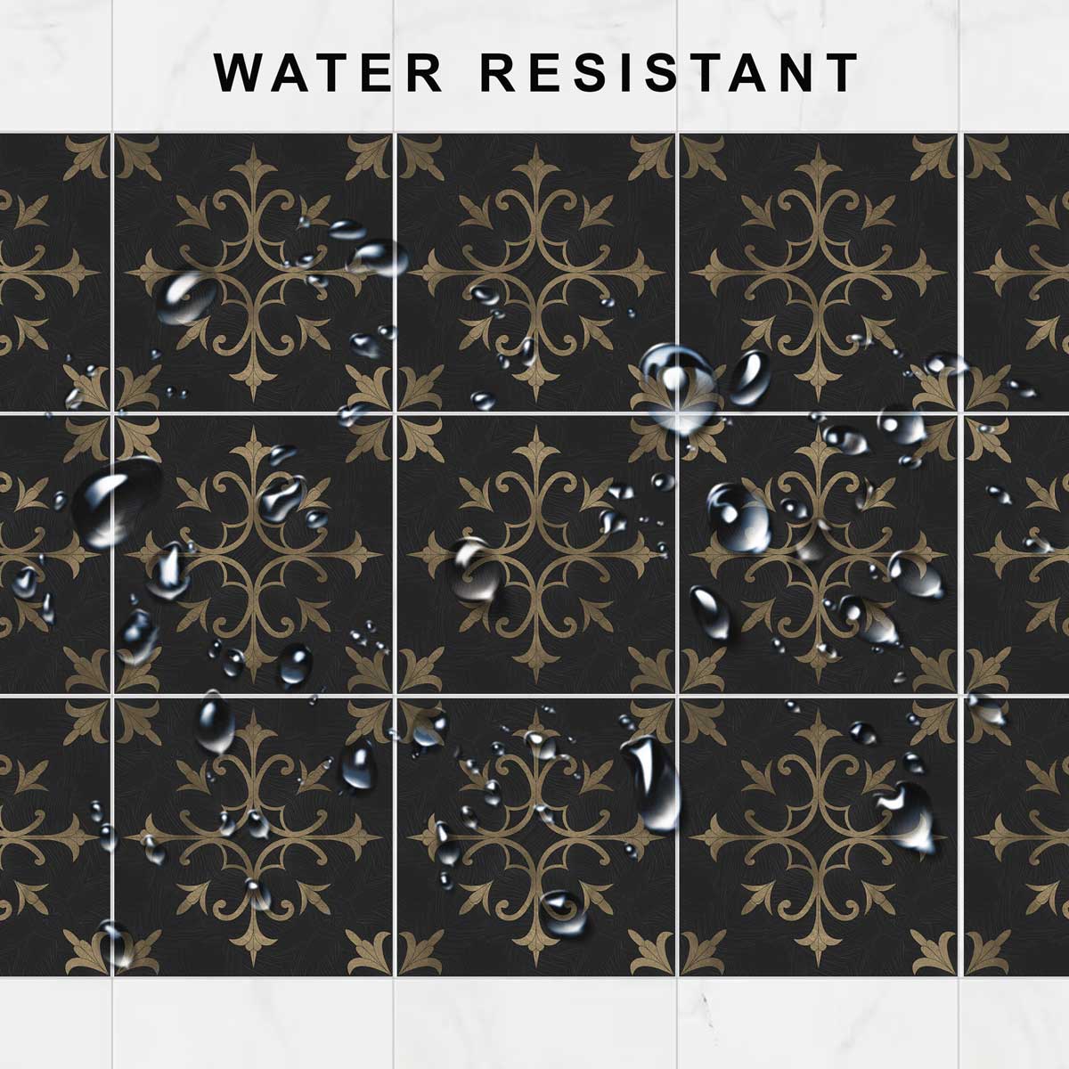 Classic Tarnished Gold Floral Floor Tile Stickers | Handcrafted Tile Decals | Peel and Stick Kitchen, Wall, Bathroom Tile Stickers