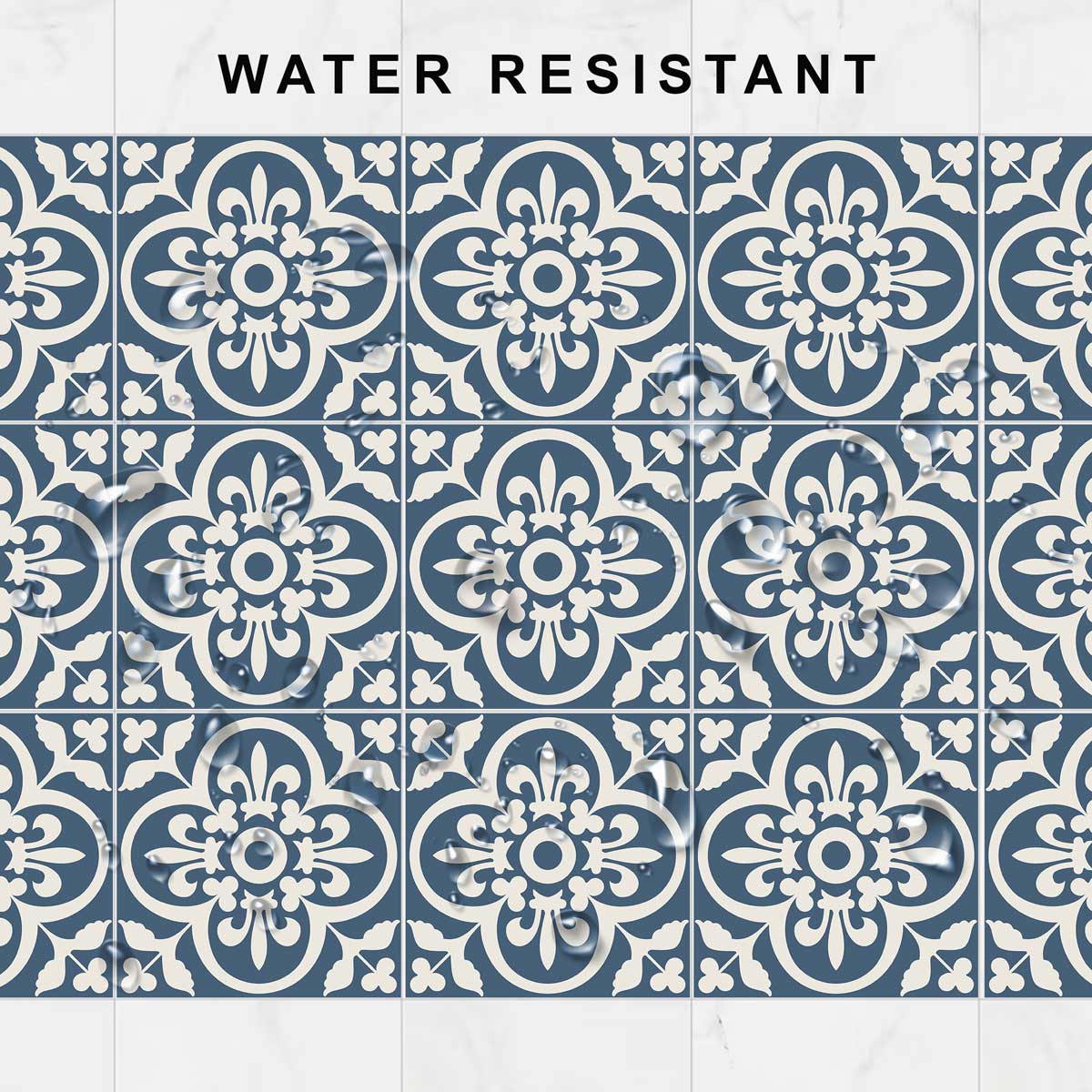 Classic Sky Blue and Off White Backsplash Tile Stickers | Peel and Stick Kitchen Bathroom Floor Wall Tile Stickers | Removable