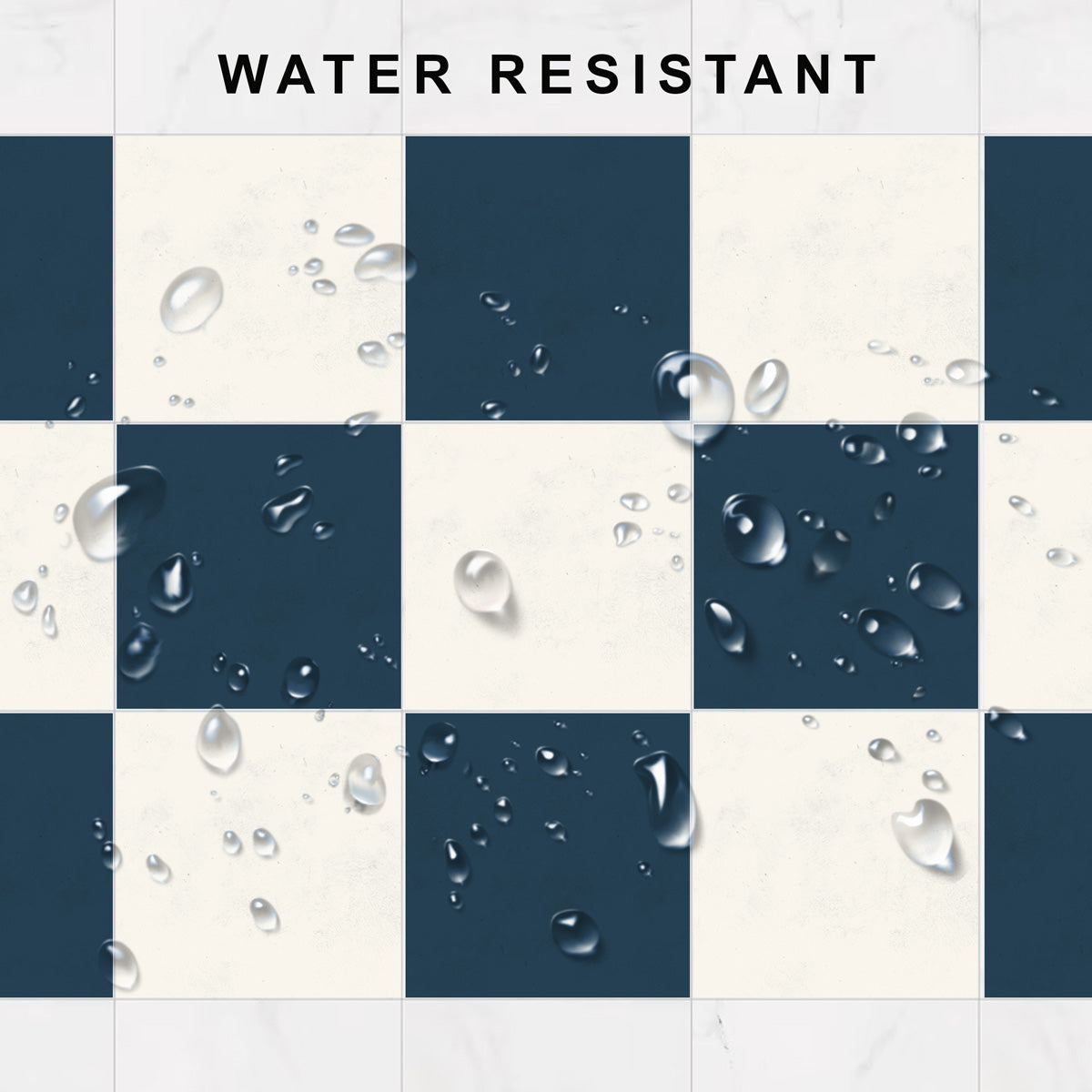 Dark Blue and Cream Texture Tile Stickers | Antiskid Floor Tile Vinyl |Peel and Stick Kitchen Backsplash Bathroom Wall Tile Vinyl