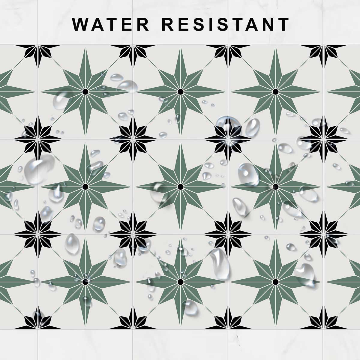 Peel and Stick Olive Green with Blackstar Tile Stickers | Removable | Bathroom Floor Antiskid Tile Decals | Free Shipping