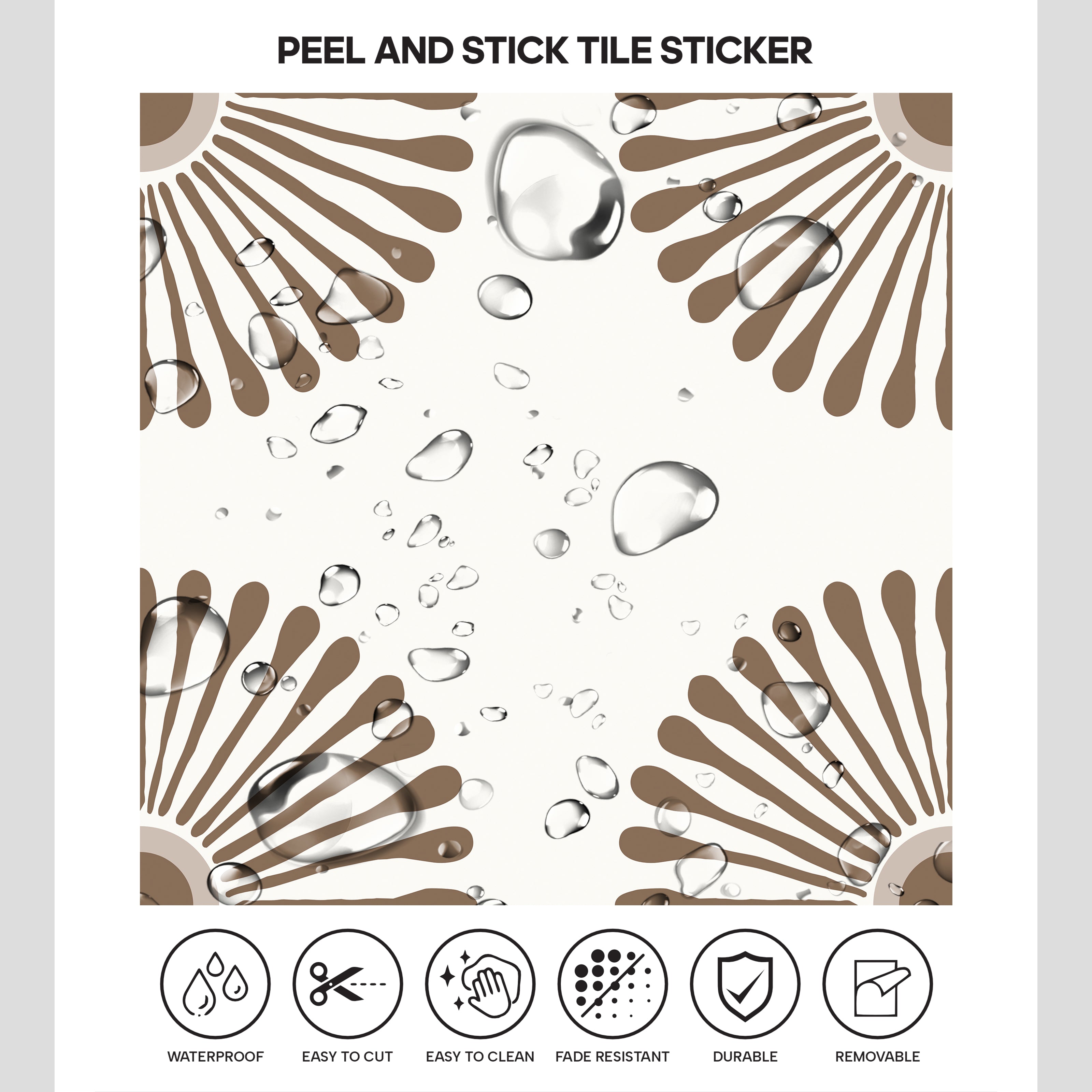 ANEJO EMMELINE Neutral Brown Floor Tile Stickers: Peel and Stick Decals Backsplash for Kitchen, Bathroom & Walls | Easy to Apply